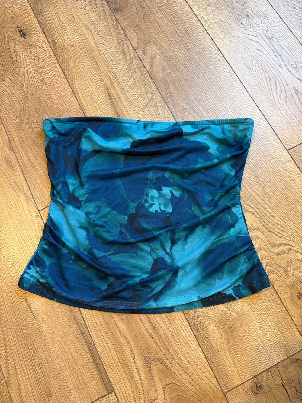 Strapless Teal Floral Print Crop Top
